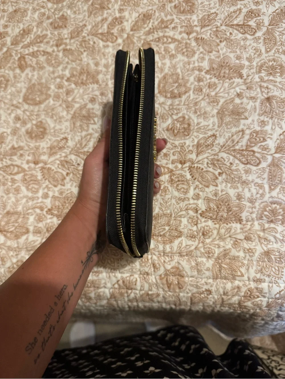 Michael Kors Black Saffiano Zip Wallet with Gold Hardware